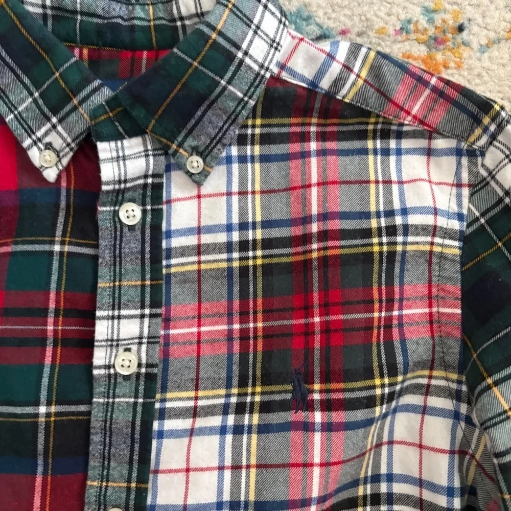 Ralph Lauren Flannel Shirt Boys Medium 10 12 Red and Green Plaid Patchwork
